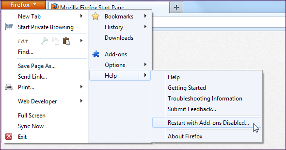 firefox-restart-with-kiegészítőket fogyatékkal problémák a vakuval a YouTube-on