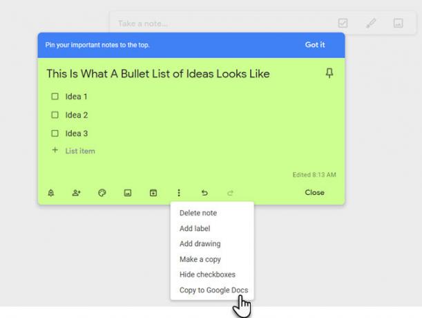 Google Keep a Google Docs segítségével