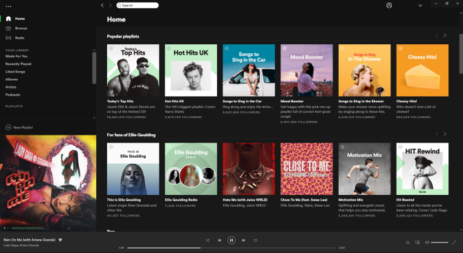 Spotify felület