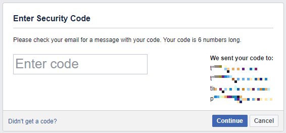 Írja be az e-mailben kapott Facebook biztonsági kódot.