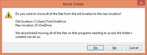 Helyezze át a OneDrive mappát