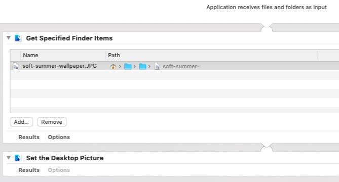 Az Automator alkalmazás beállíthat egy adott asztali képet Mac számítógépen