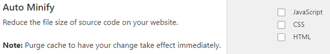 Cloudflare Auto Minify lehetőségek