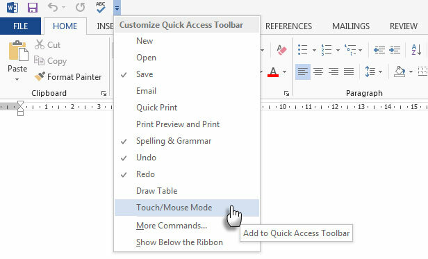 Microsoft Word Touch mód