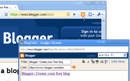 chrome blogging kiterjesztés