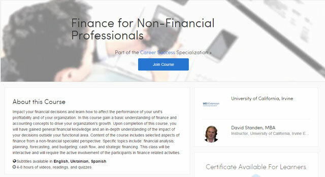 Coursera – Pénzügy nem pénzügyi szakembereknek