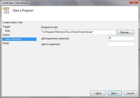 SyncToy: A Microsoft egyszerű biztonsági mentési és szinkronizálási megoldása [Windows] Feladatütemező Alapvető feladat létrehozása Művelet indítása Program mappa megkeresése