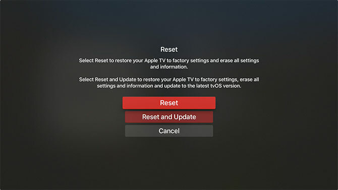 Az Apple TV Apple TV reset beállítása és használata