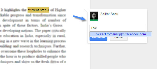 Google Docs - Megjegyzés beszúrása