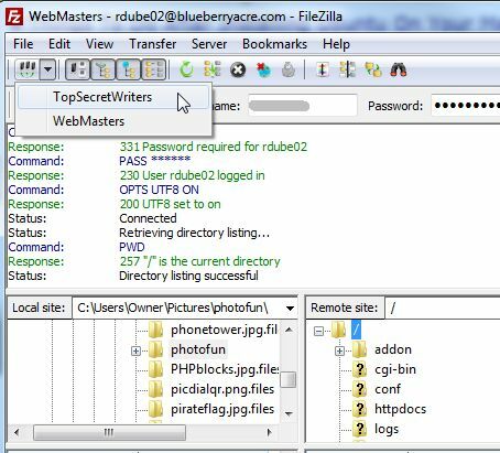 Mester FTP fájlátvitel az összes webhelyen a FileZilla FileZilla13 segítségével