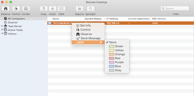 Az Apple Remote Desktop címkéi