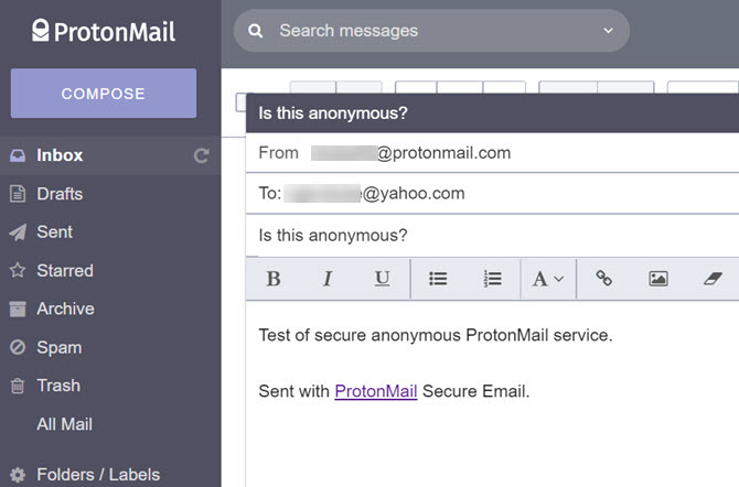 ProtonMail e-mail felület