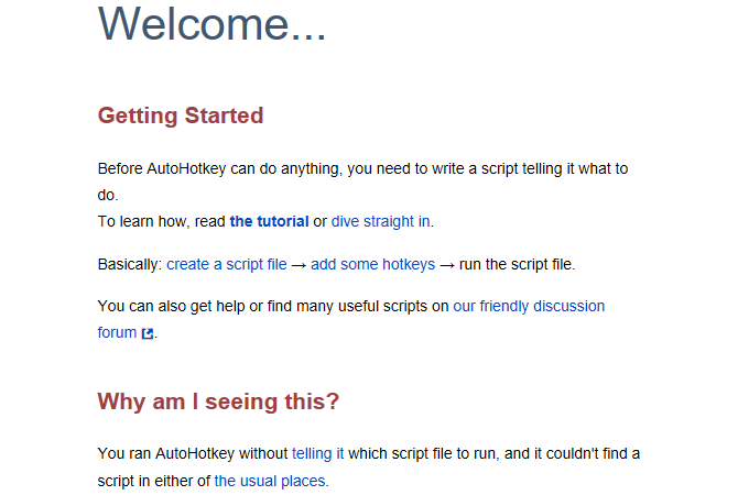 Az AutoHotkey súgójának üdvözlése