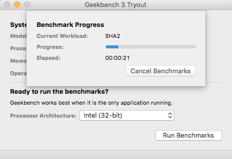 Geekbench Benchmark teszt Mac CPU