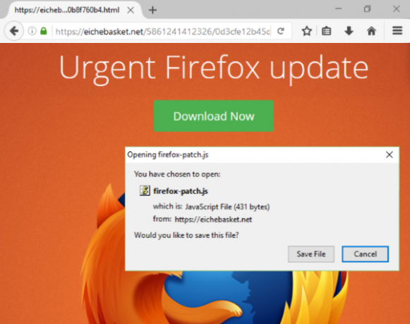 online hamisítványok - hamis Firefox frissítő oldal